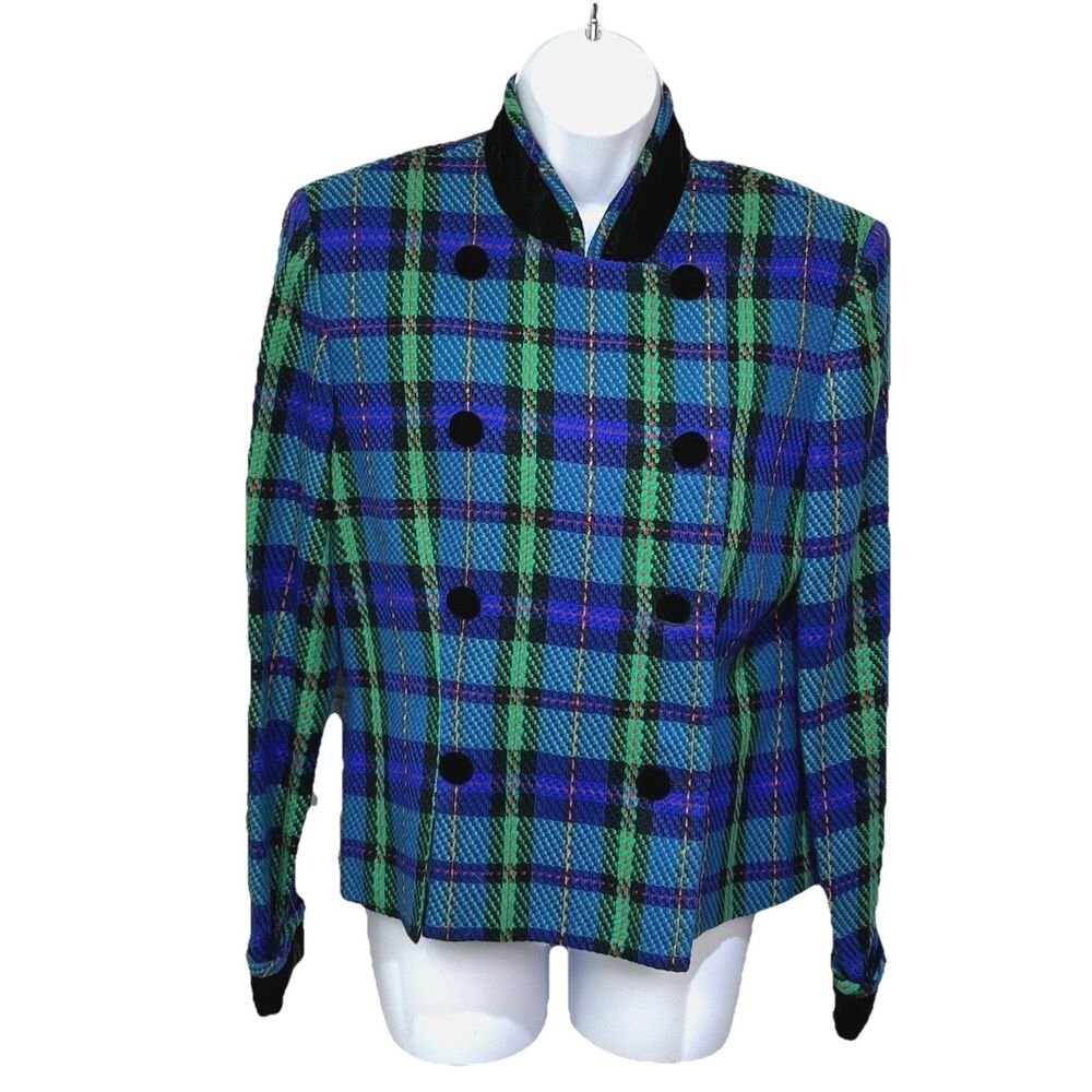 Vintage 90s John Roberts Women's Size 10 Plaid Checked Blazer Velvet Academia